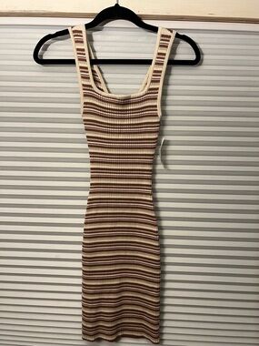 Abercrombie & Fitch Cream and Brown Striped Ribbed Mini Dress